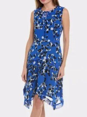 CAbi M Untamed Floral Dress Electric Blue Sleeveless MIDI 5576
